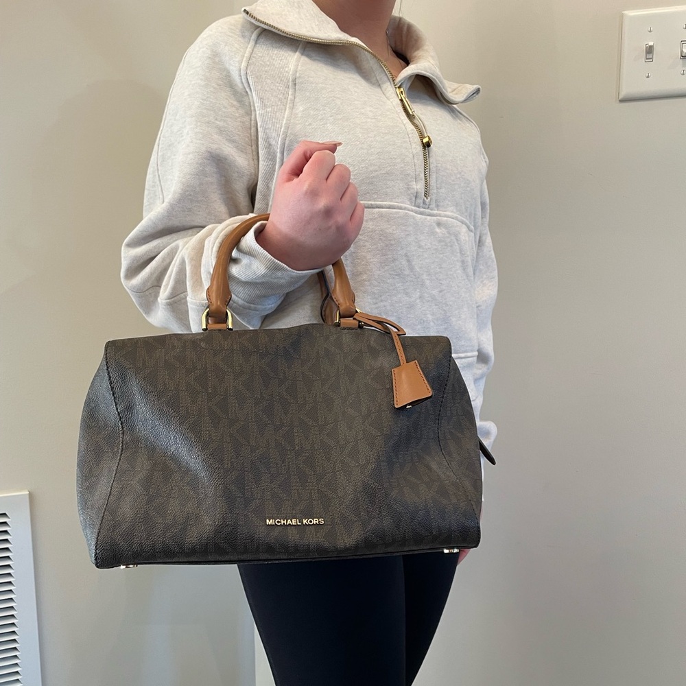 Michael Kors Kirby Logo Brown Satchel